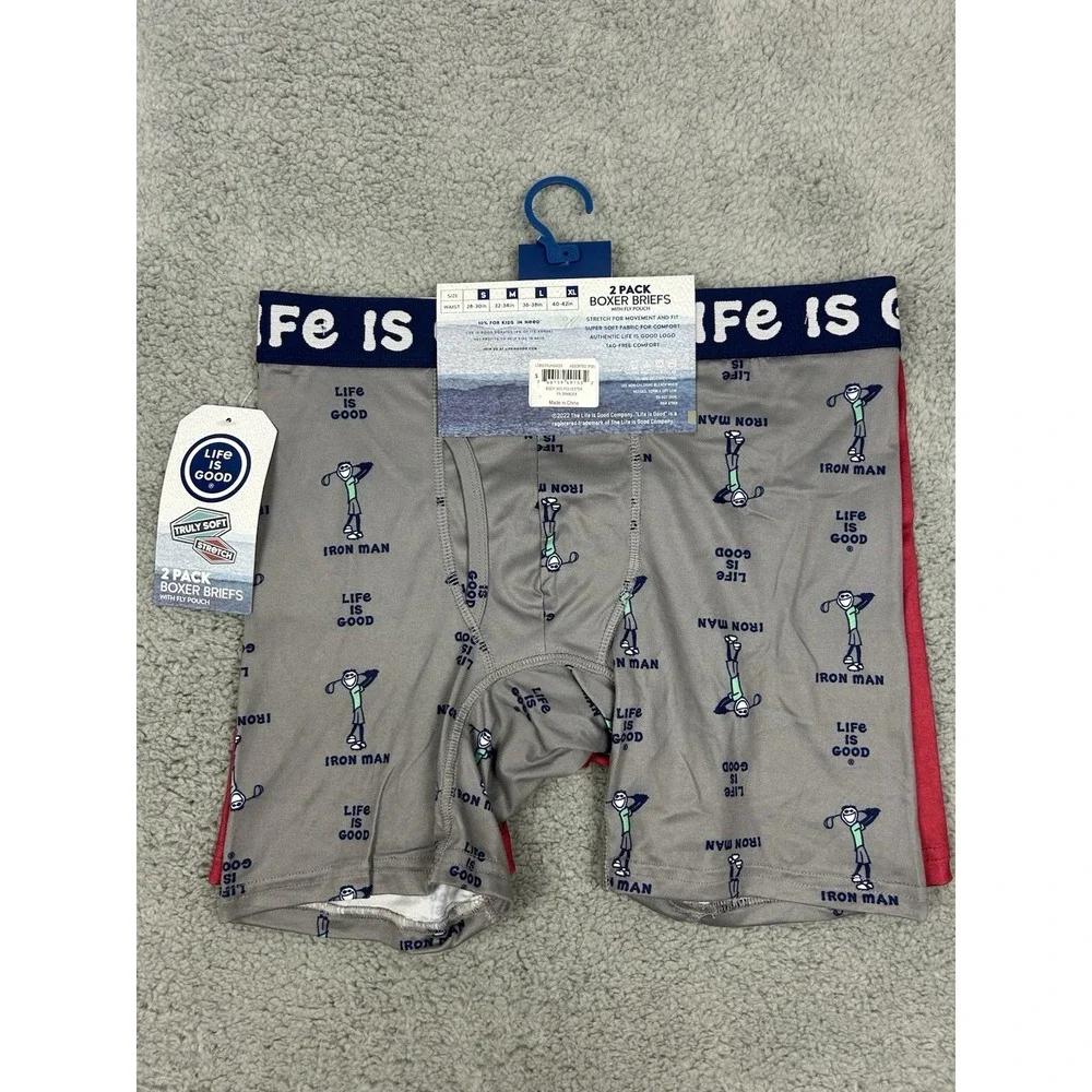Life is Good 2-Pack Boxer Briefs With Fly Pouch Mens Size Small Red Blue Grey